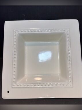 Retired Nora Fleming Pearl Dot Napkin Holder Candy Dish 9.25” Cream Off White